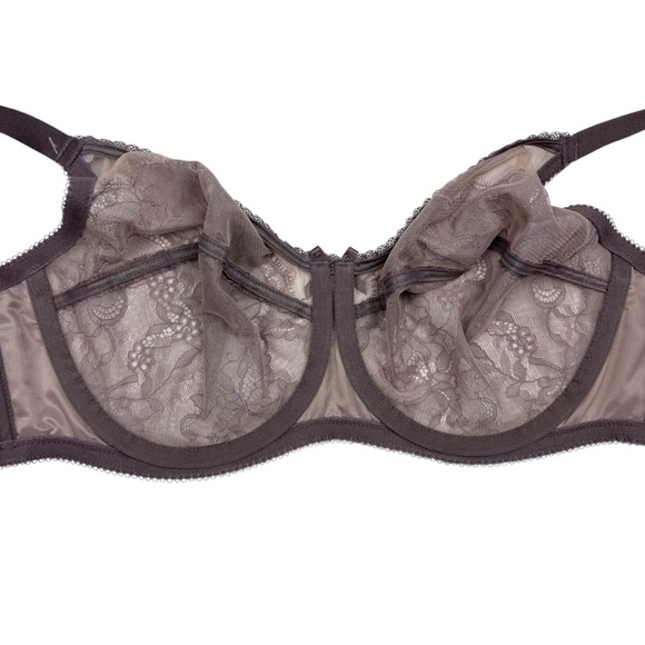 WACOAL STYLE 855186 CAPPUCCINO BROWN FLORAL LACE RETRO CHIC UNLINED BRA 34DD 34E - Picture 10 of 12